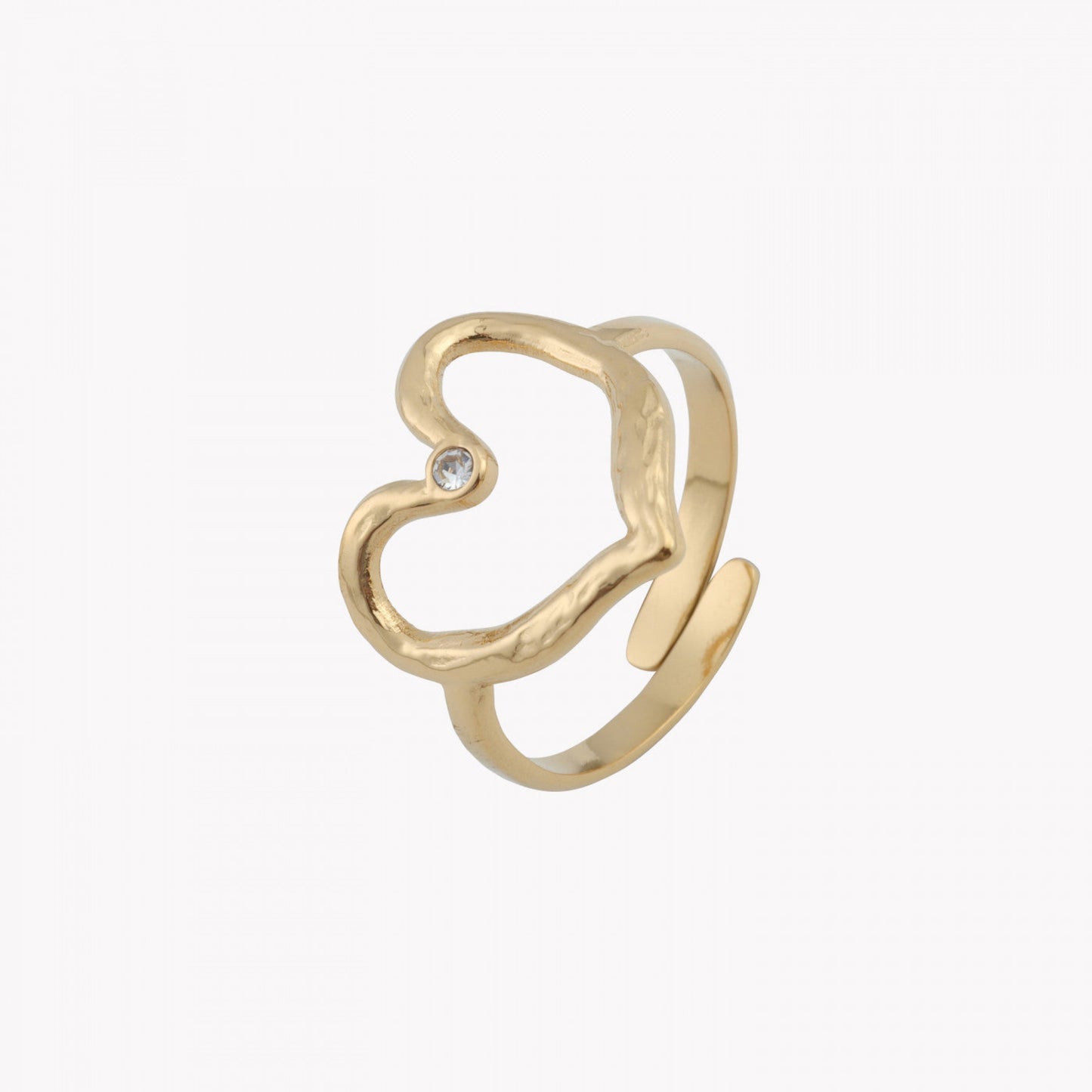 Anel aço Ajustável Coração Dourado com Brilhante - L&L Aço
