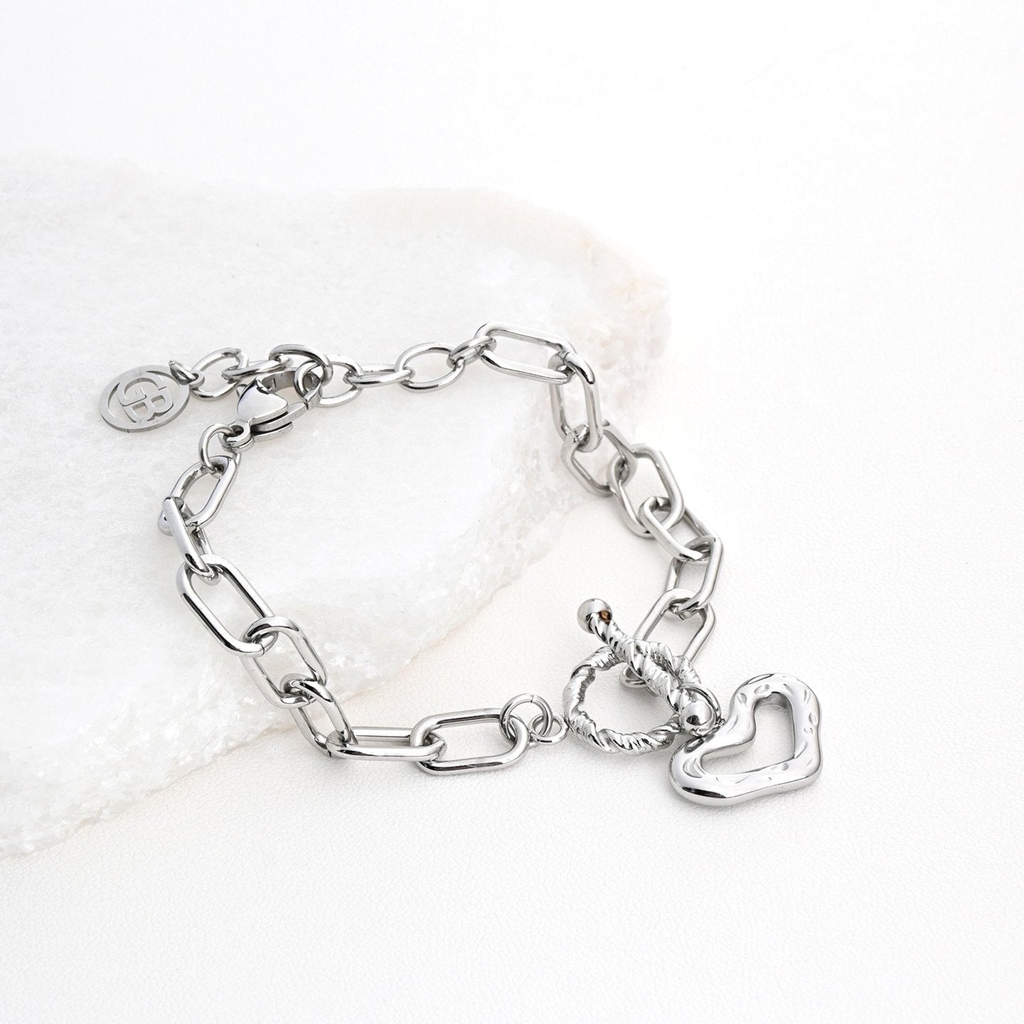 Pulseira em aço elos com coração