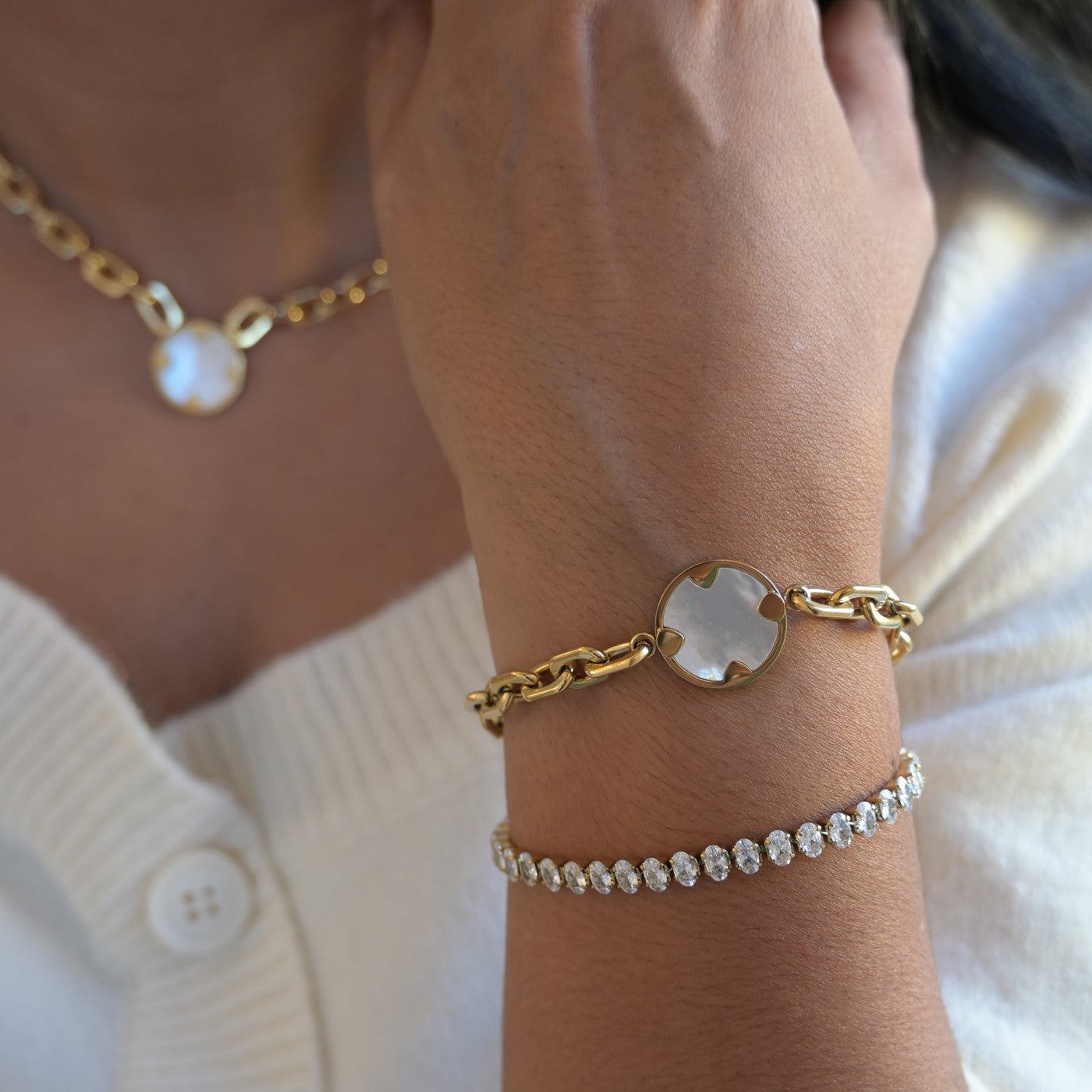 Conjunto L&L Aço - Colar e Pulseira pedra redonda - L&L Aço