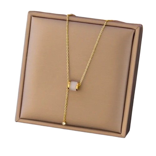 Colar em Aço com peça cilíndrica branca