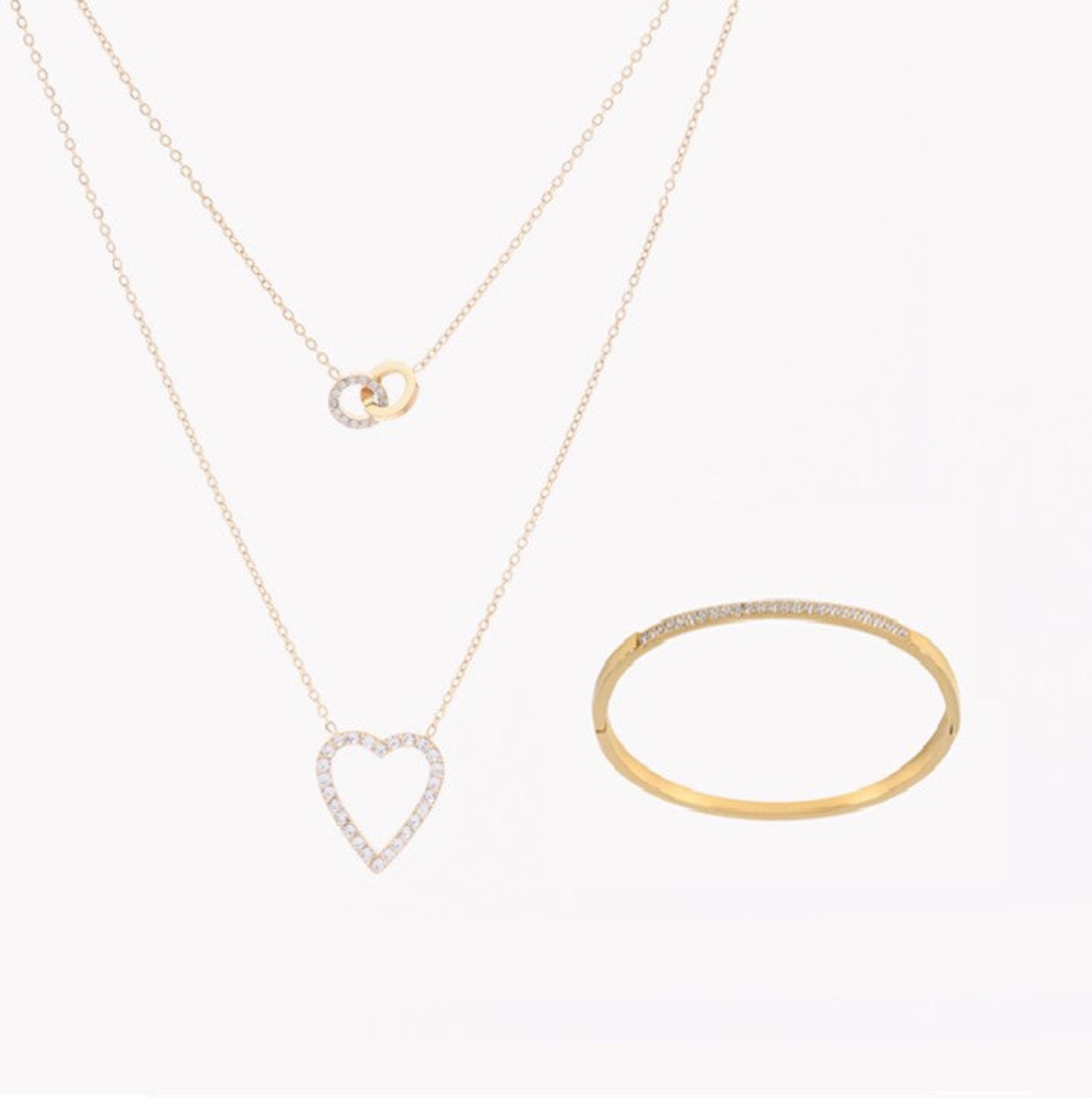 Conjunto L&L Aço de Colar e pulseira em aço com zircônias em cor dourado