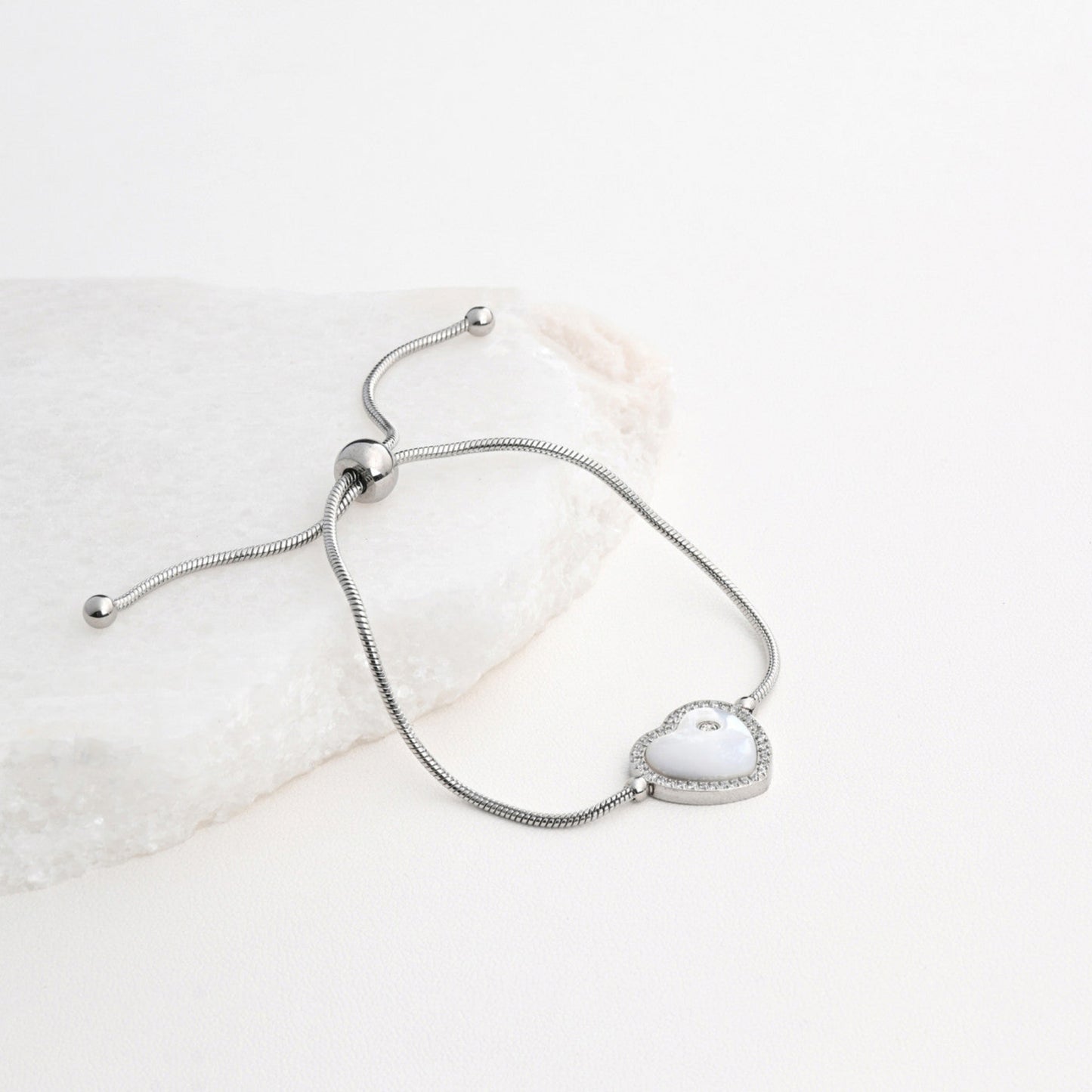 Pulseira ajustável aço com madrepérola coração - L&L Aço