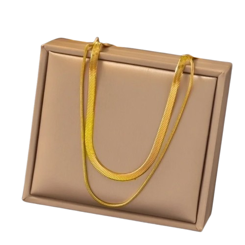 Cola em Aço de corrente de "cobra", cordão achatado de dupla camada de ouro