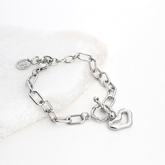 Pulseira em aço elos com coração