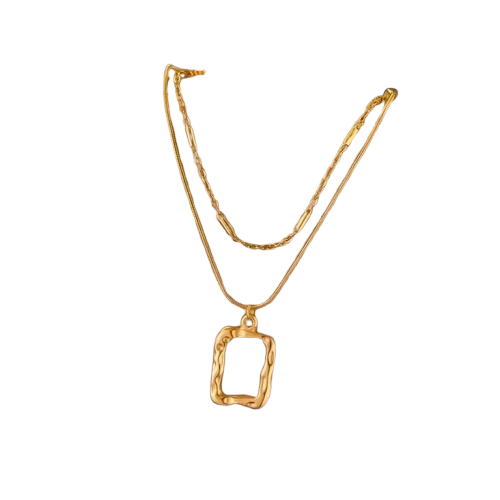 Colar duplo em Aço com pendente irregular