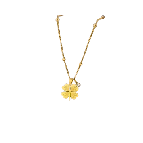 Colar em Aço trevo mais brilho